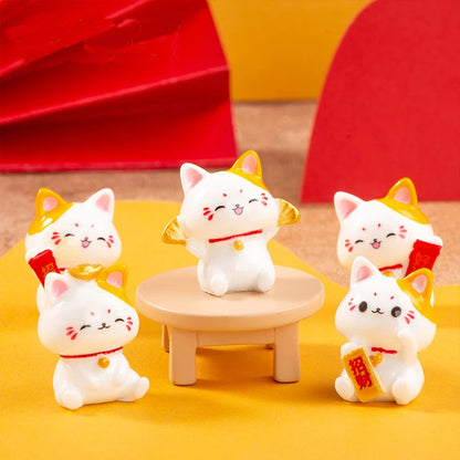 1/6Pcs Lucky Cat Micro Landscape Decoration Mini Figurines Cartoon Cats Potted Landscaping Ornaments Creative Mascot Car Decor