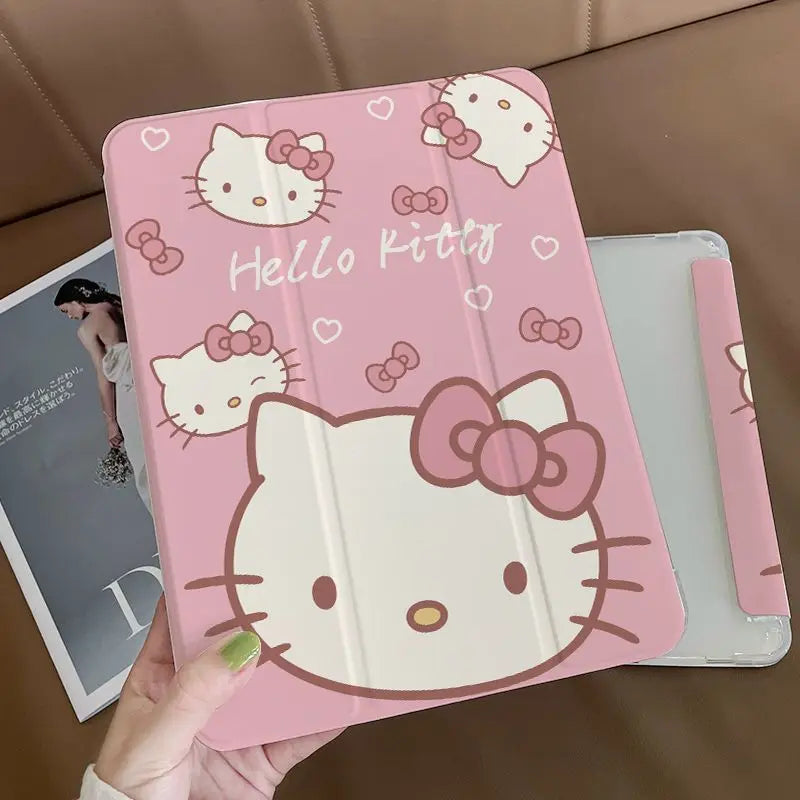 Sanrio Hello Kitty Ipad Protective Cover Tri-Fold Transparent Anime Kawaii KT Print Drop-Proof Waterproof Durable High Value New