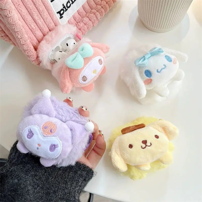 MINISO Sanrio Anime Autumn Winter Airpods Plush Earphone Case Kuromi My Melody New Ladies Cute Plush Earphone Protective Case