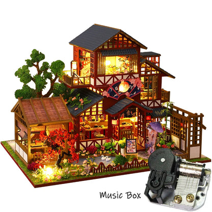 Diy Wooden Miniature Building Kit Doll Houses With Furniture Japanese Cuisine Casa Dollhouse Handmade Toys For Girls Xmas Gifts