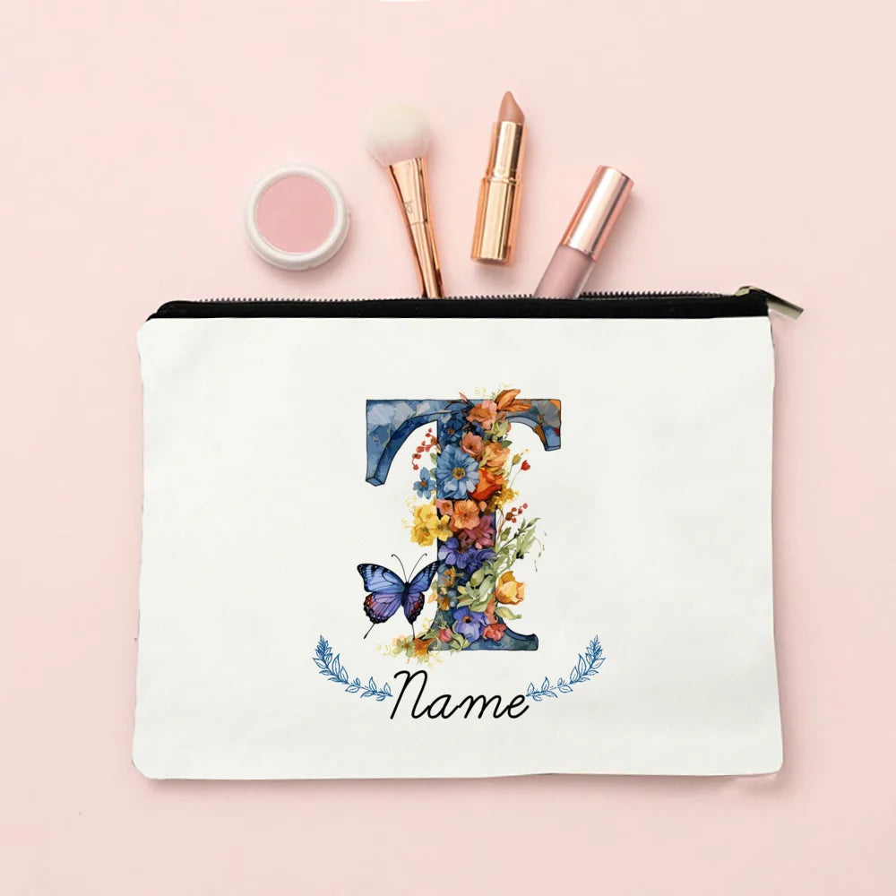 Personalized Initial with Name Makeup Bag for Women A-Z Cosmetic  Bags Girls Travel Toiletry Pouch Wedding Birthday Gift for Her