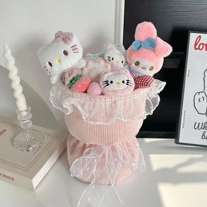 Cute Sanrio Bouquet Hello Kitty Plush Doll Flower Cartoon Cinnamoroll Kuromi My Melody Toys Flower Girl&Child Holiday Gifts