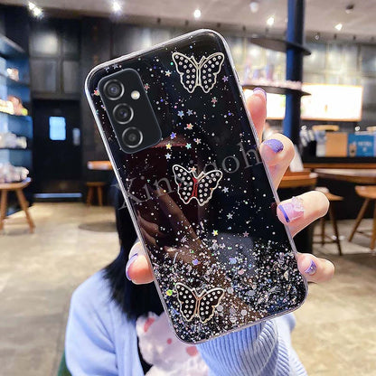 Fashion Phone Case for Samsung Galaxy A54 A34 5G A24 4G SamsungA54 Luxury Starry Sky Butterflies Transparent Soft Back Cover