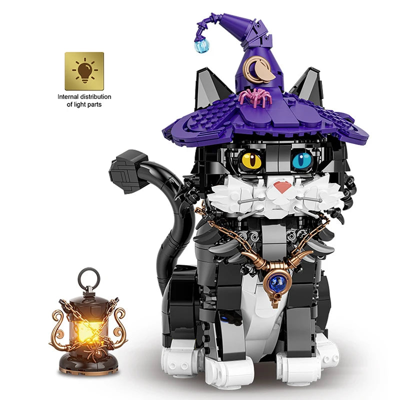 Creative 1128PCS MOC Magic Cat Building Block School Of Wizardry Pet Cartoon Animal Assemble Bricks Toys Gift For Kid Girl Adult