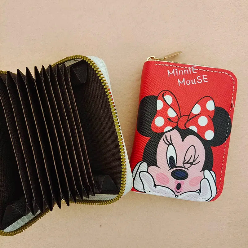 Cute Mickey Minnie Organ Card Bag PU Leather Wallet Cartoon Business Card Case Credit Card Holder Mini Zipper Clutch Bag