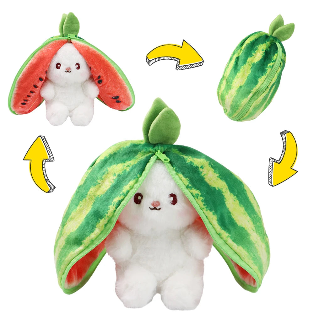 2024 New Bunny Plush Toy Cute Fruit Rabbit Stuffed Animals Transform Cuddly Bunny Plushie Doll for Kids Birthday Gift