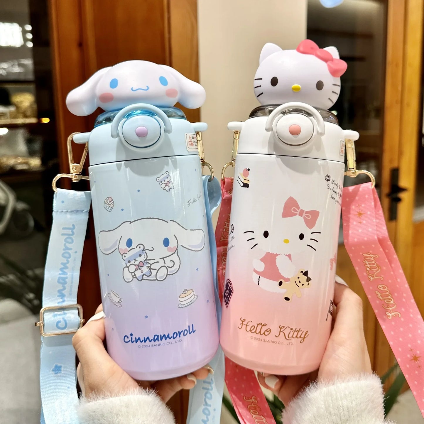 Sanrio Kuromi Thermos Cup Crayon Shin Chan Cute  Water Bottle Keeps Cold Stainless Steel Children Straw School Students