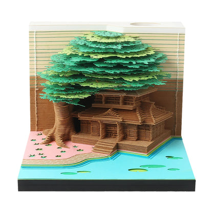 3D Desk Calendar 2025 Time Piece Calendar with LED Light Paper Carving Calendar Memo Pad Calendar for House Sculpture Present