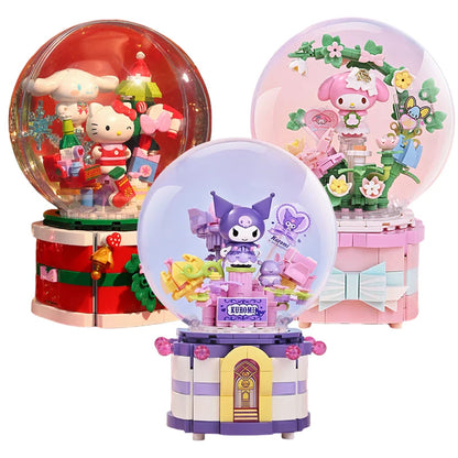 Sanrio Toy Building Blocks Hello Kitty Christmas Music Box Kuromi Melody Toy Collection Toy For Kids Birthday Gifts