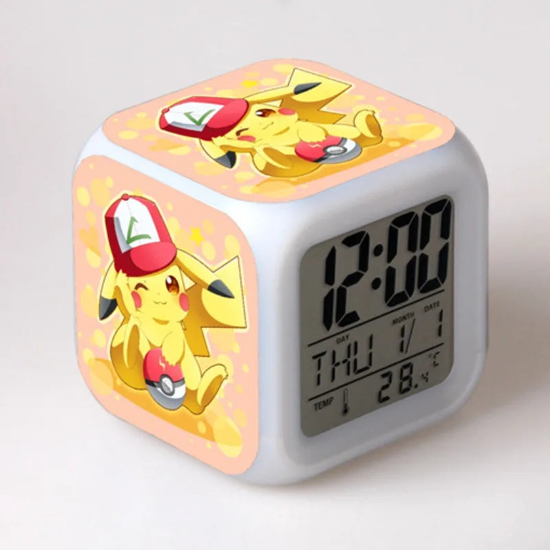 Pikachu Alarm Clocks 7 Color Change Night Light Desk Home Decor Pokemon Anime Peripheral Mini Clock Kids Gifts