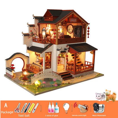 Creative Retro Chinese Style DIY Cottage Japanese Style House C Courtyard Model Hand-Assembled Female Birthday Christmas Gift