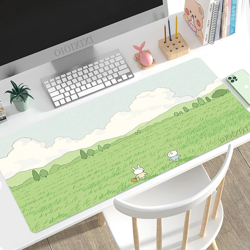 Cute Rabbit Green Anime Mouse Pad Gaming XL Large Home HD Mousepad XXL keyboard pad Office Soft Non-Slip Carpet PC Mice Pad