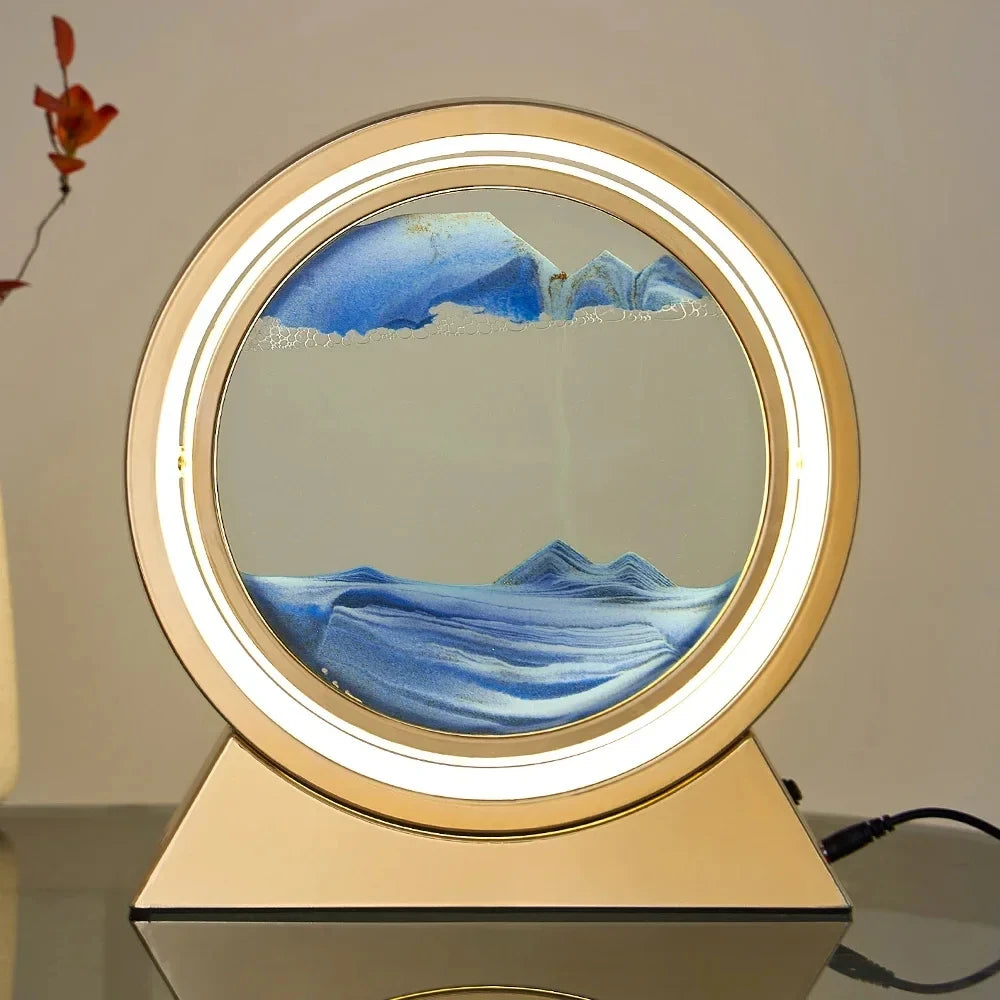 Creative Quicksand Table Lamp Moving Sand Art Picture 3D Hourglass Deep Sea Sandscape Bedroom Lamp for Home Decor Gifts