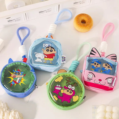 4PCS Kawaii Crayon Shin-Chan Coin Purse Portable Hand Carry Anti-Lost Headphone Key Storage Bag Anime Lipstick Cosmetic Bag Gift