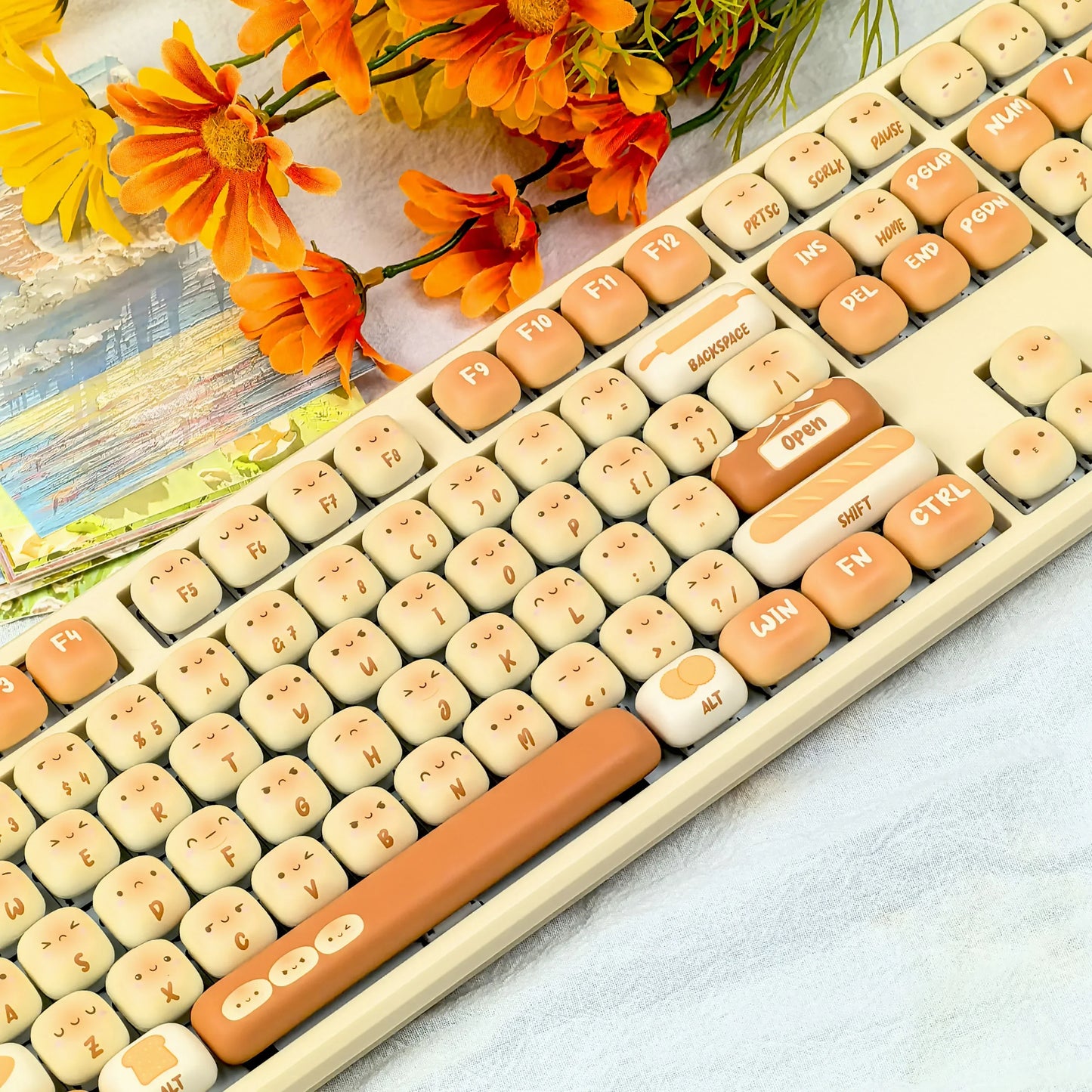 Steamed Bread Cute Mechanical Keyboard Hot-Swappable Three Mode 108 Keys Wireless Gaming Keyboard with MOG Keycaps Girls Gifts