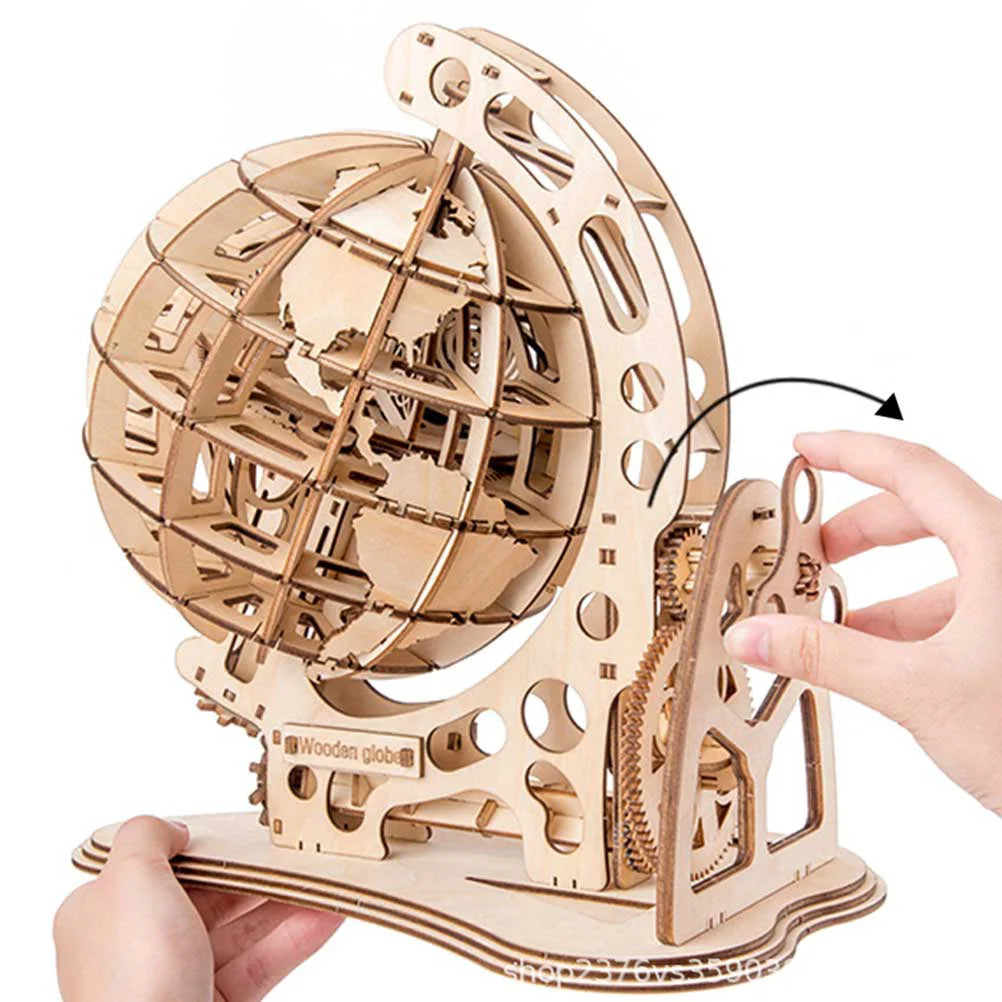 DIY Wooden Crafts Decoration Globe Ornament Building Blocks 3D Assembly Adornment