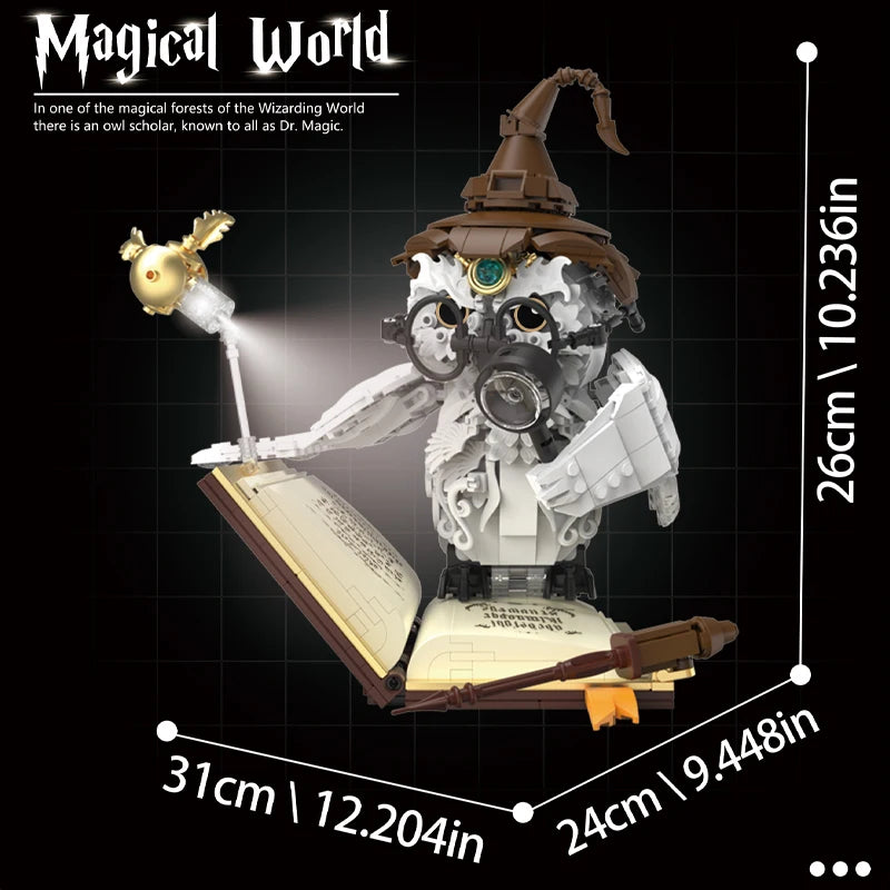 Magical World Owl Doctor Magic Book and Lights Building Blocks Bricks Animal Bird Models Boys Assembly Toys Kid Christmas Gifts