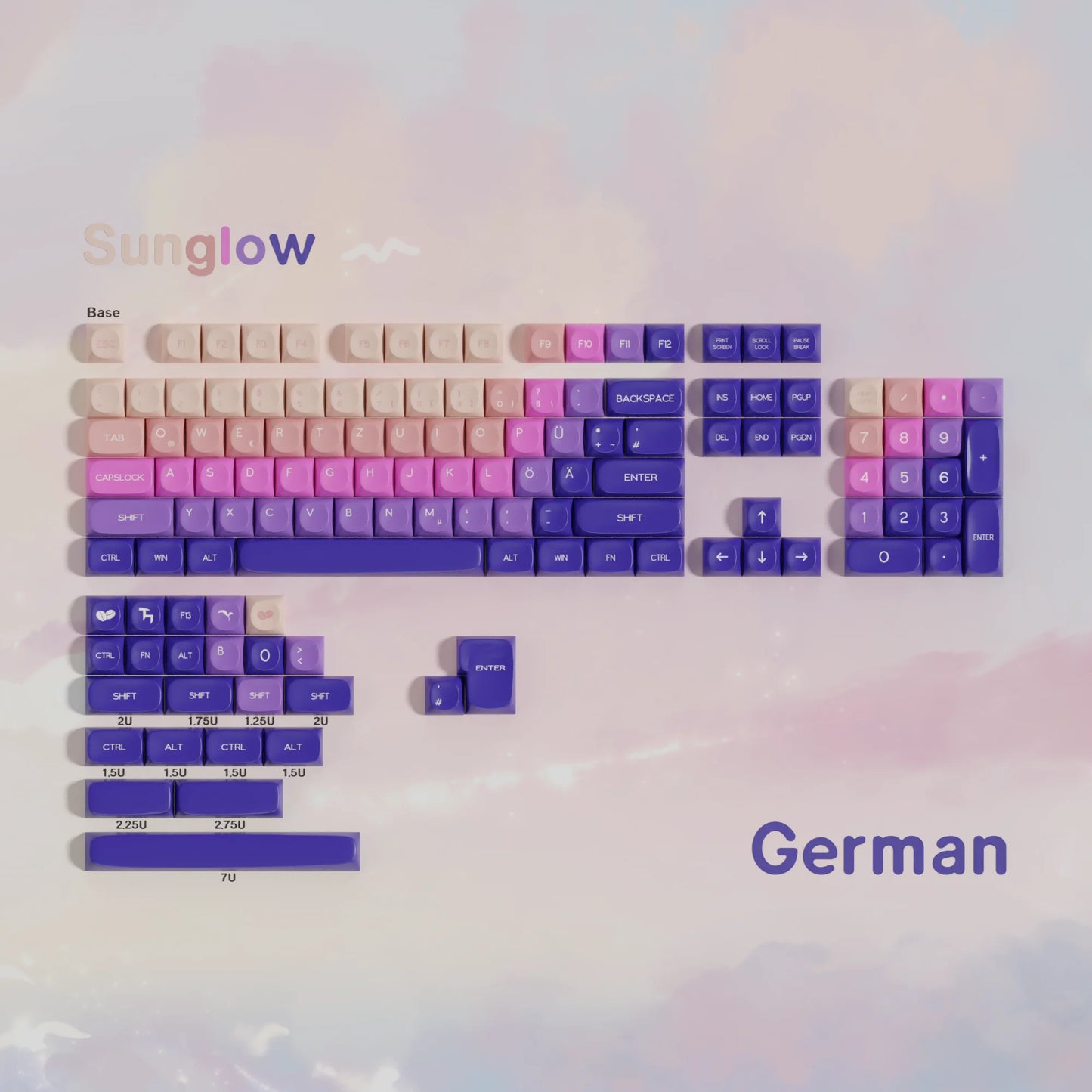 German Keycaps MOA PBT Keycap 5-sided Dye Sublimation DE Key Caps For Cherry Mx Switch Mechanical Keyboard ISO Layout Keyboard