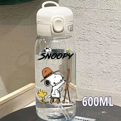 Snoopy Straw Water Cup Portable Plastic 600/400ML Charlie Browns Transparent Outdoor Large Capacity Sport Cute Water Bottle