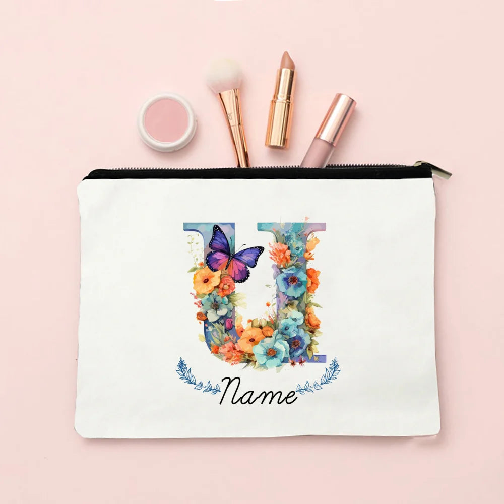 Personalized Initial with Name Makeup Bag for Women A-Z Cosmetic  Bags Girls Travel Toiletry Pouch Wedding Birthday Gift for Her