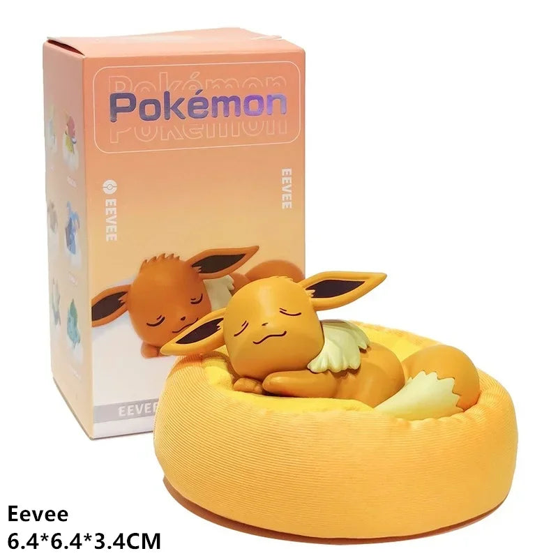 Genuine Pokemon Sleep Anime Figures Starry Dream Series Pikachu Jirachi Eevee Snorlax Bulbasaur With Plush Base Model Dolls Toy