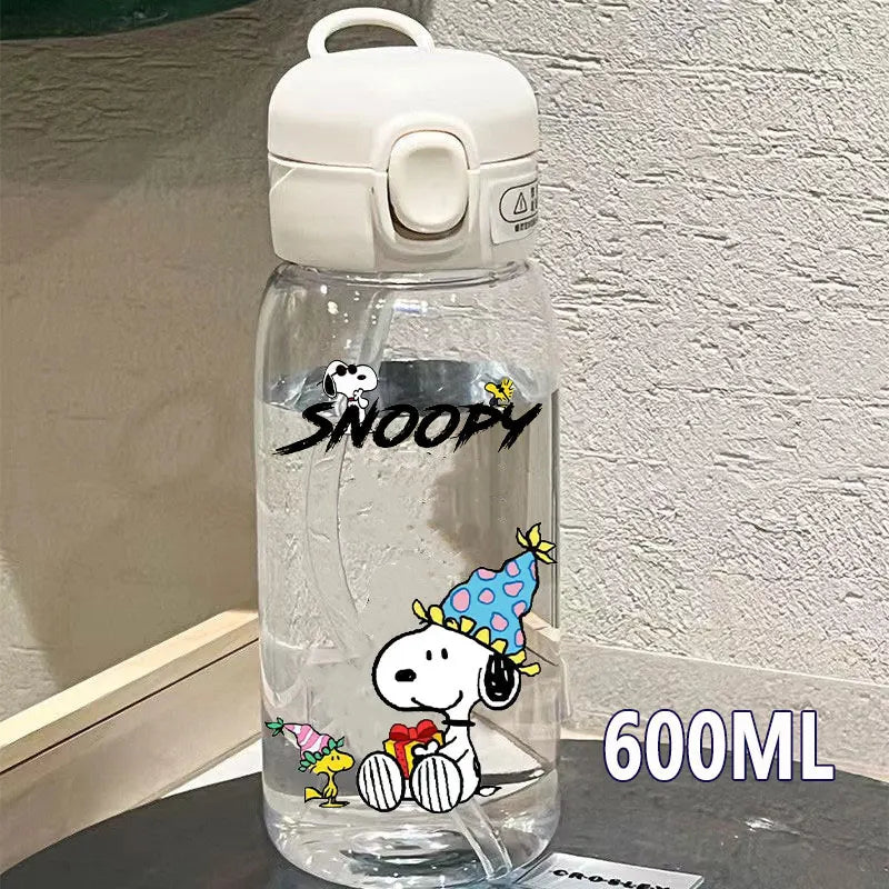 Snoopy Straw Water Cup Portable Plastic 600/400ML Charlie Browns Transparent Outdoor Large Capacity Sport Cute Water Bottle