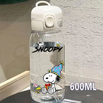 Snoopy Straw Water Cup Portable Plastic 600/400ML Charlie Browns Transparent Outdoor Large Capacity Sport Cute Water Bottle