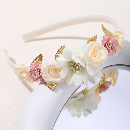 Handmade Head Flower Girls Headbands Baby Hairband Pearl Feather Wedding Princess Kids Dance Party Headwear Newborn Accessories