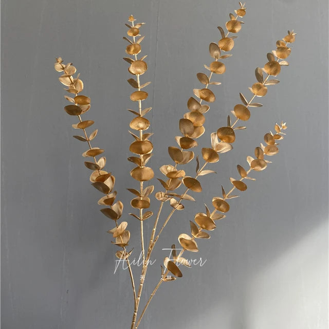 Gold Series Artificial Plants Leaf Wedding Supplies Flower Arrangement Materials Fake Floral Bouquet Christmas Home Decor Props