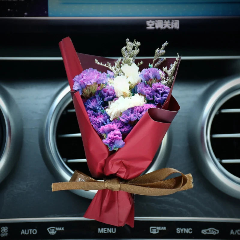 Mini Rose Bouquet Car Air Vent Clip Creative Flowers Mini Bouquet Car Perfume Air Freshener Ornament Car Accessories Interior