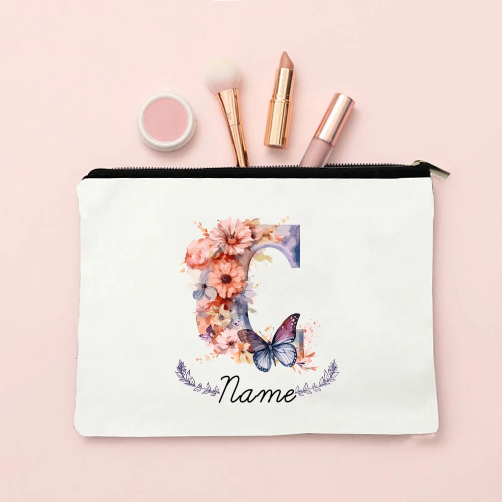 Personalized Initial with Name Makeup Bag for Women A-Z Cosmetic  Bags Girls Travel Toiletry Pouch Wedding Birthday Gift for Her