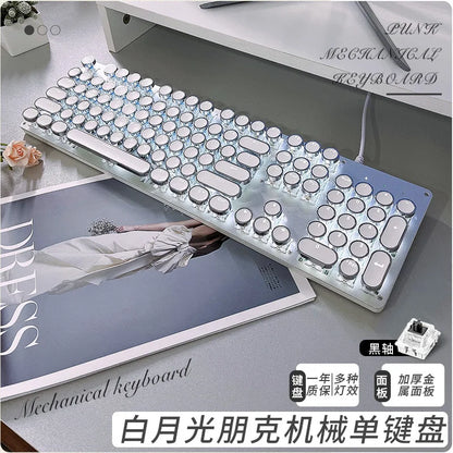 Mechanical Keyboard Retro Non-slip Wired Punk Green Axis 108 Keys RGB Ergonomic Laptop Office Home Esports Gaming