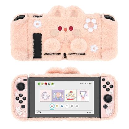 Geekshare Winter Plush Protective Shell Compatible with Nintendo Switch or Switch Oled Cute Bear Bunny Elk Case Christmas Gift