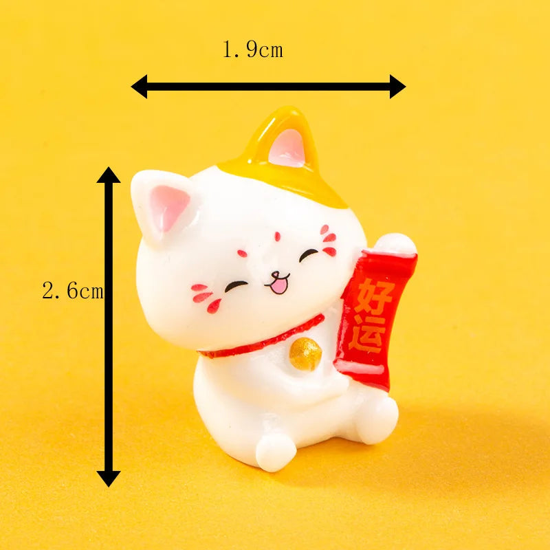 1/6Pcs Lucky Cat Micro Landscape Decoration Mini Figurines Cartoon Cats Potted Landscaping Ornaments Creative Mascot Car Decor