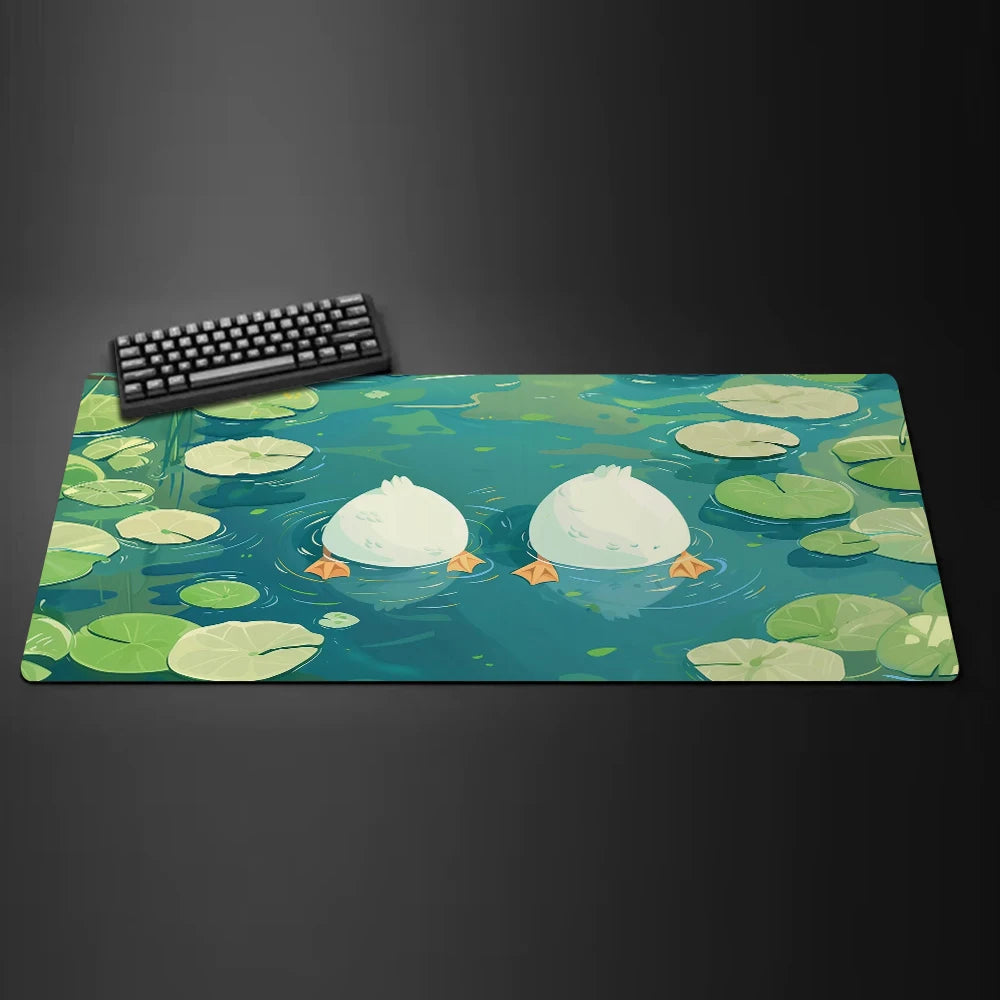 Duck Butts in Pond Desk Mat Aesthetic Cute Duck Lofi Mouse Pad Kawaii Green Deskmat Adorable Chibi Blue Gamer Girl Desk Mat XXL