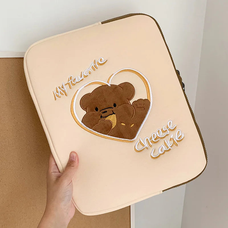 Cartoon Cute Bear Leather Laptop Bag Sleeve for Macbook Air 11 13 Inch Pro 14 15.6 M1 M2 Mac Book IPad Case Cover Accessories