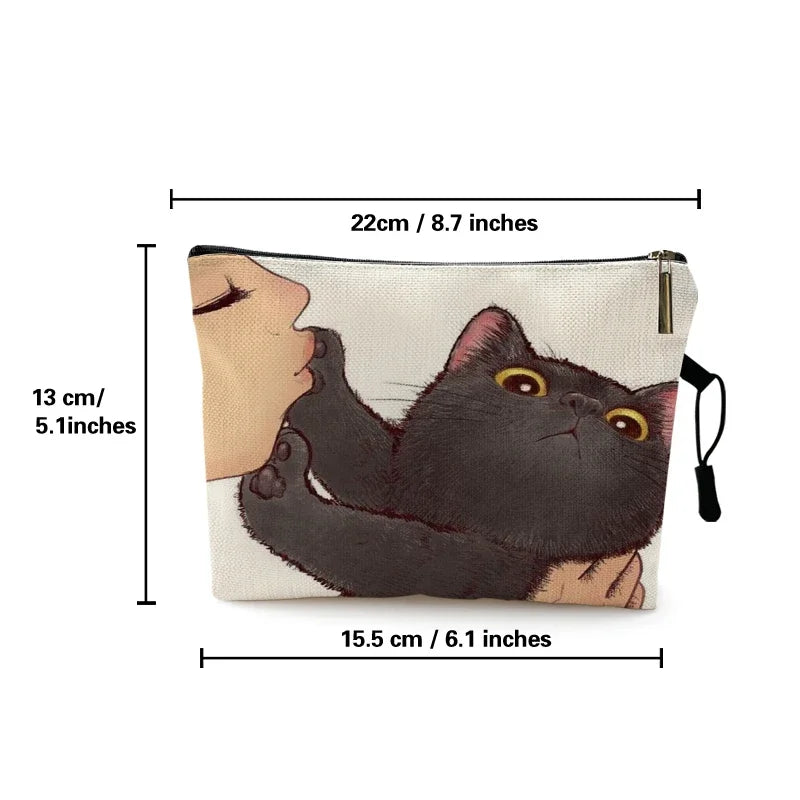 Mvensh Cute Kissing Cat Makeup Bag With Printing Pattern Cute Organizer Bag Pouchs For Travel Bags Pouch Women's Cosmetic Bag