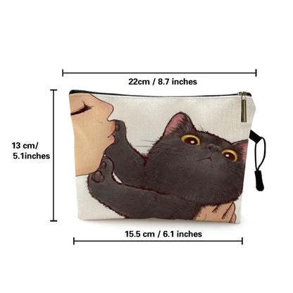 Mvensh Cute Kissing Cat Makeup Bag With Printing Pattern Cute Organizer Bag Pouchs For Travel Bags Pouch Women's Cosmetic Bag