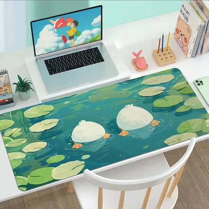 Duck Butts in Pond Desk Mat Aesthetic Cute Duck Lofi Mouse Pad Kawaii Green Deskmat Adorable Chibi Blue Gamer Girl Desk Mat XXL