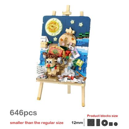 LOZ Creative Water Surfing Painting Spring Day Train Building Block sChristmas Tree Paintboard Toys Puzzle Brick Girl Kids Gifts