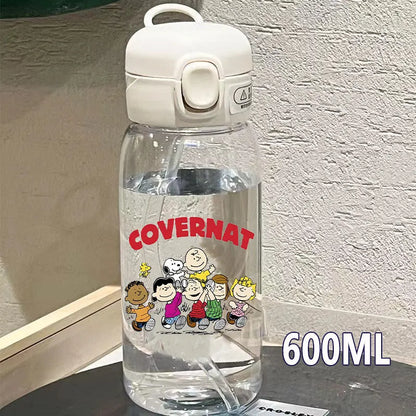 Snoopy Straw Water Cup Portable Plastic 600/400ML Charlie Browns Transparent Outdoor Large Capacity Sport Cute Water Bottle