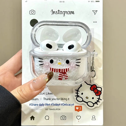 Kawaii Quicksand Hello Kitty Airpods Pro3 Protect Case Cartoon 1/2/3 Generation Bluetooth Earphone Decoration Case Holiday Gifts