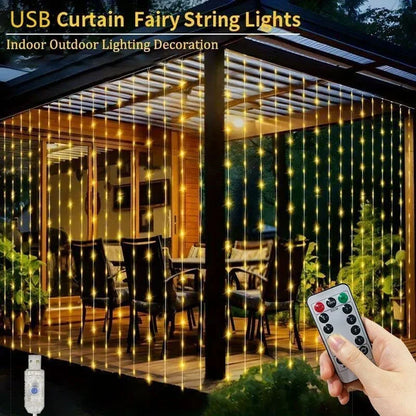 6/4/3M LED Curtain Lights with USB 8 Modes Remote Control,for Christmas,Wedding Party,Wall,Home Window,Fairy Garden Decorations