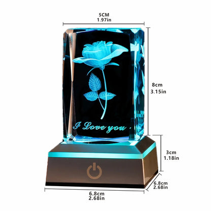 3D Rose Crystal LED Colorful Night Light, Birthday, Christmas, Valentine's Day Anniversary Gift for Girlfriend, Wife, and Mother