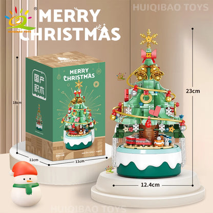 HUIQIBAO Children Mini Christmas Tree Santa Claus Music Box Model Micro Bricks Building Block DIY Bricks Toys for Adult Gift