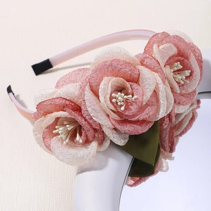 Handmade Head Flower Girls Headbands Baby Hairband Pearl Feather Wedding Princess Kids Dance Party Headwear Newborn Accessories