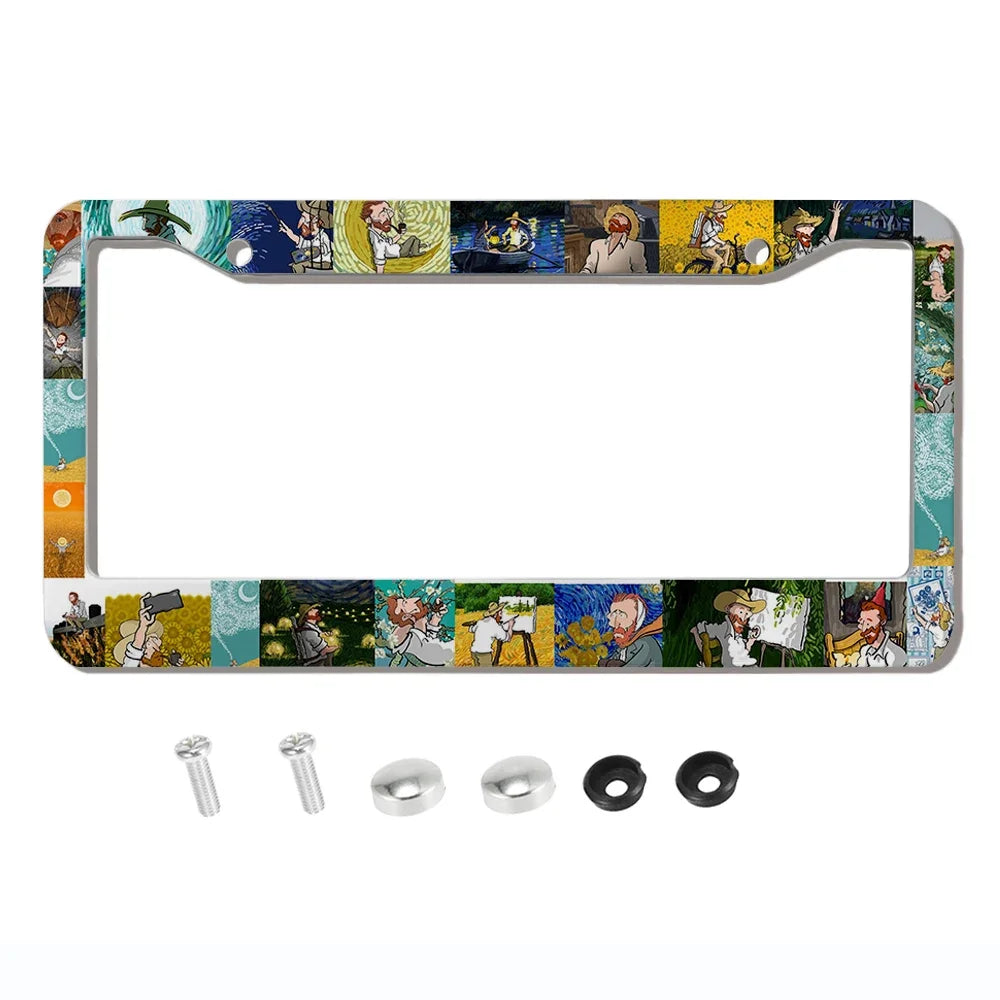 Beautiful oil painting with screws license plate holder car decoration aluminum alloy car parts American specifications A8/13