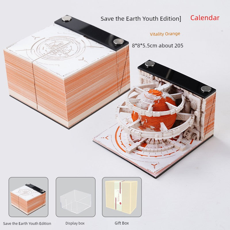 2025 Snake Year Save the Earth Calendar 3D Three-Dimensional Paper Carving Note Creative Model Hand Tear Desktop Decoration Desk Calendar