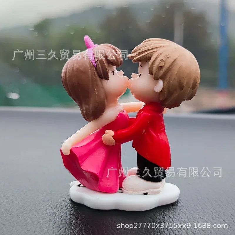 Car Decoration Cute Cartoon Couples Kiss Doll French Romantic Wedding Car Decoration Figurines Ornament Auto Interior Dashboard