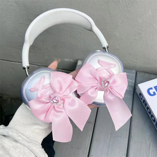 Cute Girl Pink Silk Bow Soft Headphone Earphone Case Cover Protector For Apple Airpods Max